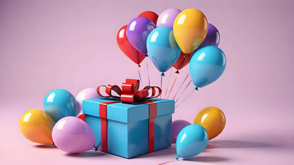 3D render illustration of gift box with balloons