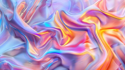 Fototapeta premium colorful pastel iridescent holographic fabric cloth, swirling in the air, fluid, shiny, soft, delicate, pink purple blue orange yellow