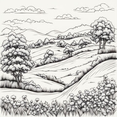 felt-pen-hand-drawn-vector-illustrations-set-of-child-drawing-of-summer-landscape-with-flowers-and-tree