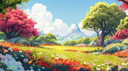 Natural charm of a peaceful field with rustic barns and vibrant wildflowers