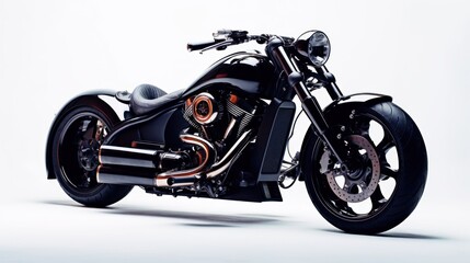 Obraz premium Elegant and modern cruiser style motorbike in black isolated on white background