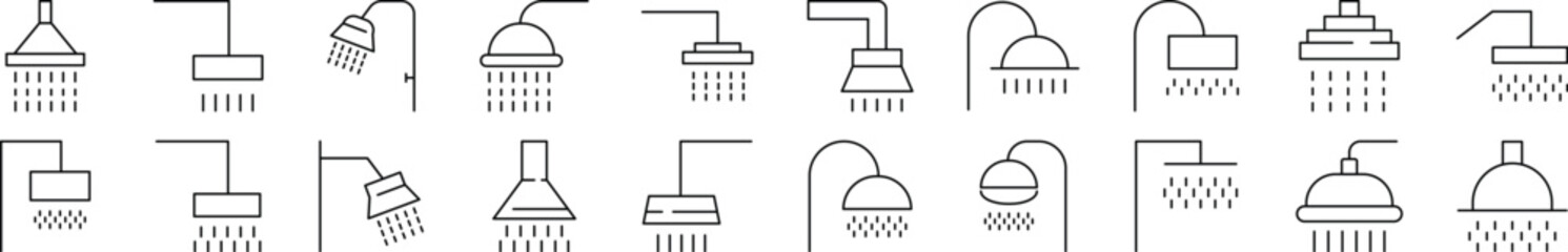 Shower Icons Set for Shops and Stores. Suitable for books, stores, shops. Editable stroke in minimalistic outline style. Symbol for design