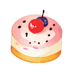 ベリーの乗ったカップケーキの水彩イラスト Generative AI