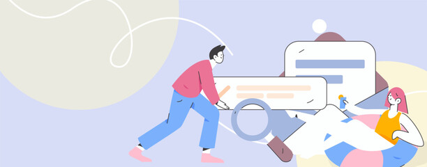 Flat vector illustration of business people operating work scene
