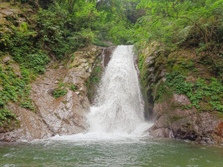 waterfall in the forest.