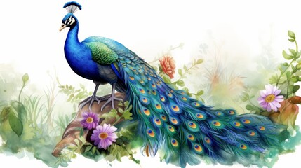 Fototapeta premium A watercolor of a peacock