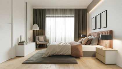 Fototapeta premium きれいに整頓されたおしゃれなベットルーム