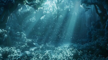Enchanting Underwater Sunlight in Lush Tropical Coral Reef Ecosystem