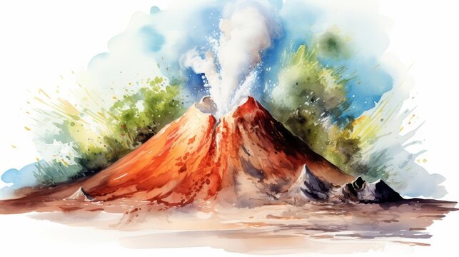 A watercolor of a vinegar and baking soda volcano