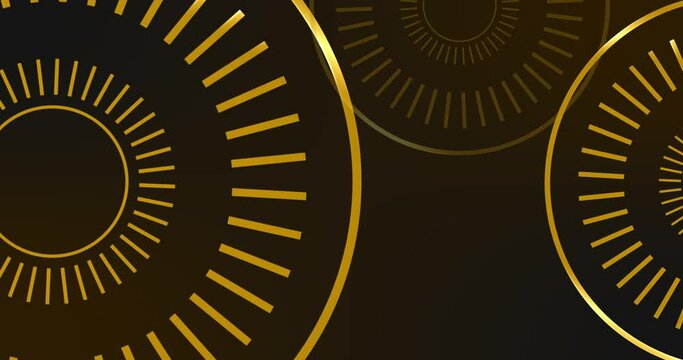 Luxury premium style royal gold ring background seamless loop 4K. Shining bright gold circle ornaments moving elegantly. Animated corporate cosmetics marketing richness beauty products overlay asset.
