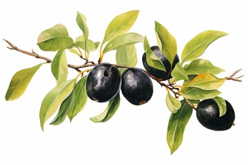 A watercolor of Diospyros leaves