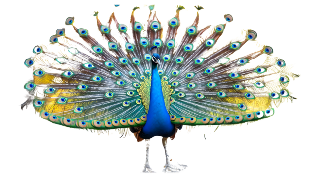 Graceful Indian peafowl peacock isolated on a transparent background, PNG, Ai