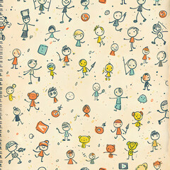 Cute Kids and Toys Pattern, Playful Children's Illustration