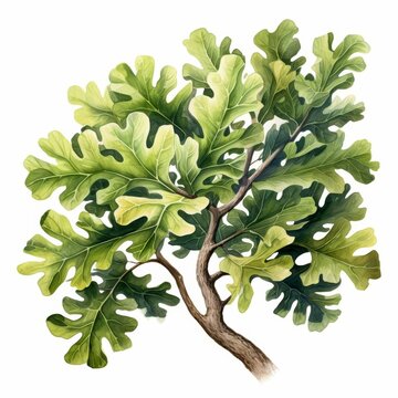 watercolor oak leaves on branch clip art preview