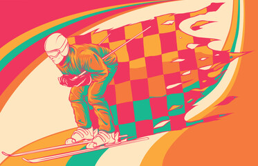 vector illustration of skier with race flag