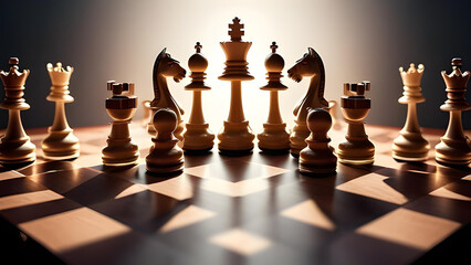 Wooden Chess Pieces on Checkered Board