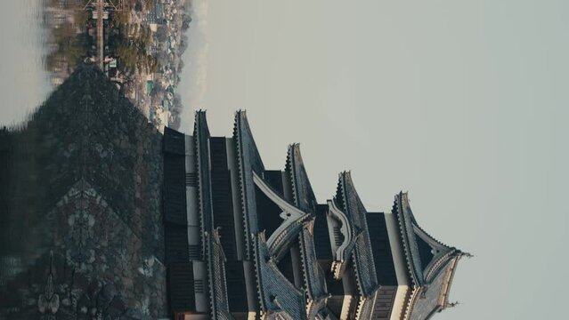Vertical Of Matsumoto City And Castle In Nagano Prefecture, Japan. Pan Right Shot