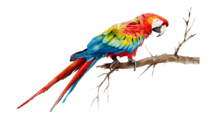 Colorful true parrot isolated on a transparent background, PNG, Ai