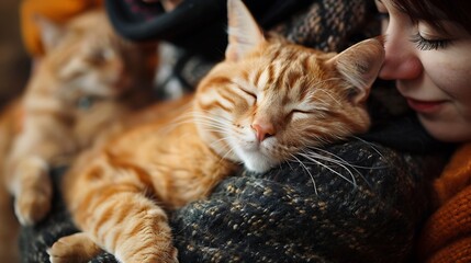 Feature a diverse array of cat breeds being hugged by their owners, showcasing the unique characteristics and personalities of each breed in a series of heartfelt images Hug Your Cat Day