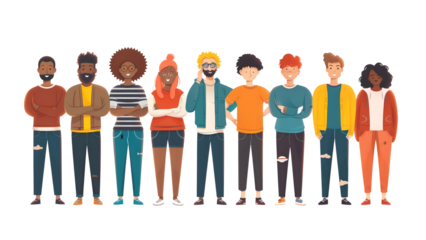 Illustration of a group of people isolated on a transparent background, PNG, Ai