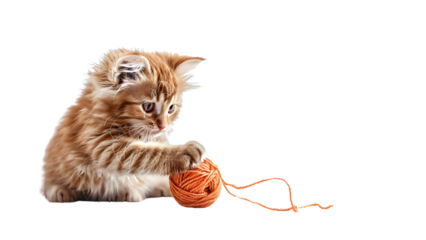 Kitten playing with a ball of yarn isolated on a transparent background, PNG, Ai