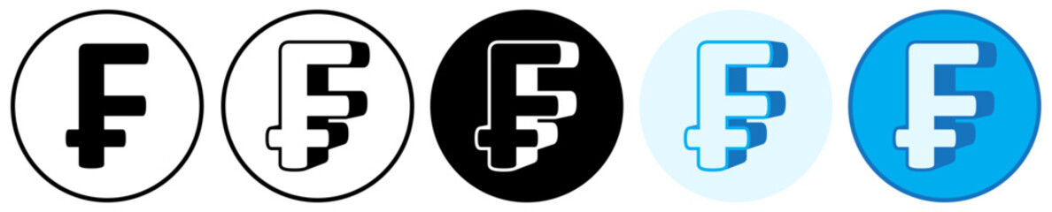 Set trendy Franc Symbol icon. France currency pictogram vector illustration