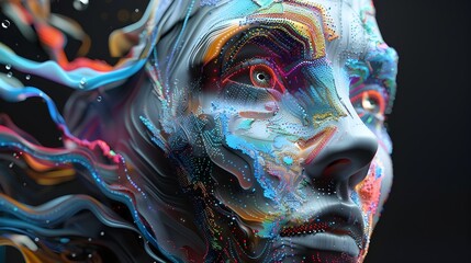 Obraz premium Surreal Psychedelic Digital Art with Vibrant Colorful Fractal Patterns and Trippy Visionary Design