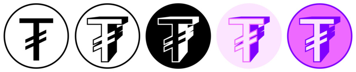Set trendy Tugrik Symbol icon. Mongolian currency pictogram vector illustration