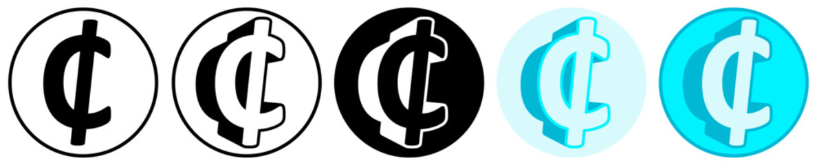 Set trendy Cedi Symbol icon. Ghana currency pictogram vector illustration