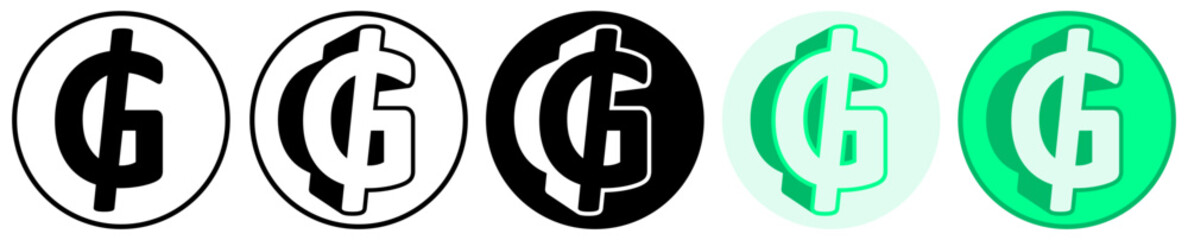 Set trendy Guarani Symbol icon. Paraguay currency pictogram vector illustration