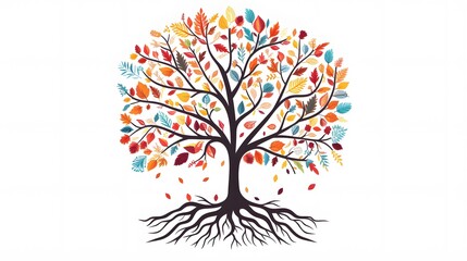 Fototapeta premium tree with colorful watercolor leaf