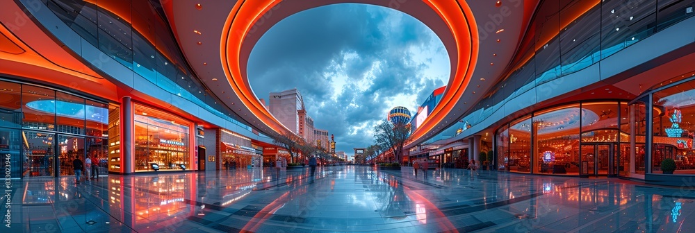 Wall mural open air mall - outside shopping center - open roof - - stylish architecture