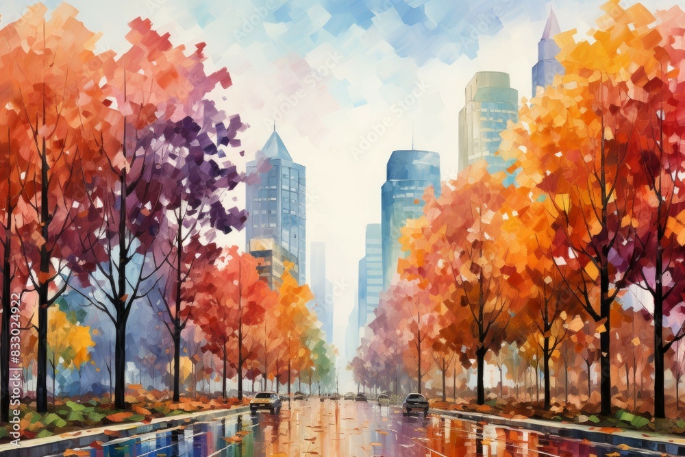 Poster Autumn cityscapes - Generative AI