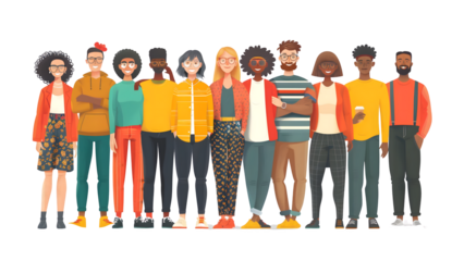 Illustration of a group of people isolated on a transparent background, PNG, Ai