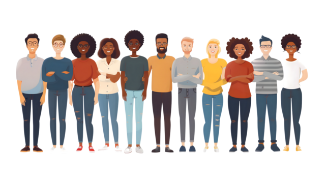 Illustration of a group of people isolated on a transparent background, PNG, Ai