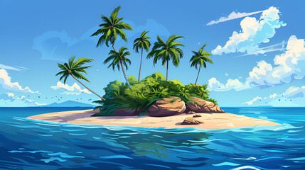 Desert tropical island with palm trees, generative ai