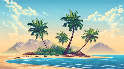 Desert tropical island with palm trees, generative ai