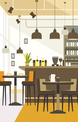 Indoor Interior Landscape in Cafe Restaurant with Bar and Chair Table for Customer