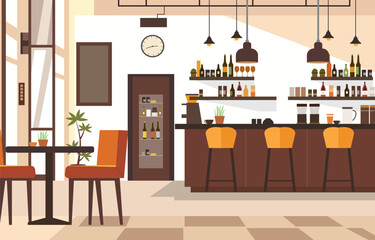 Indoor Interior Landscape in Cafe Restaurant with Bar and Chair Table for Customer