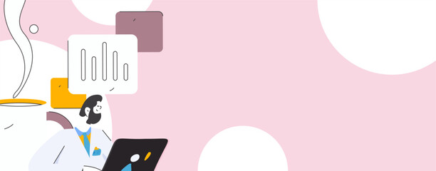 Flat vector illustration of business people operating work scene
