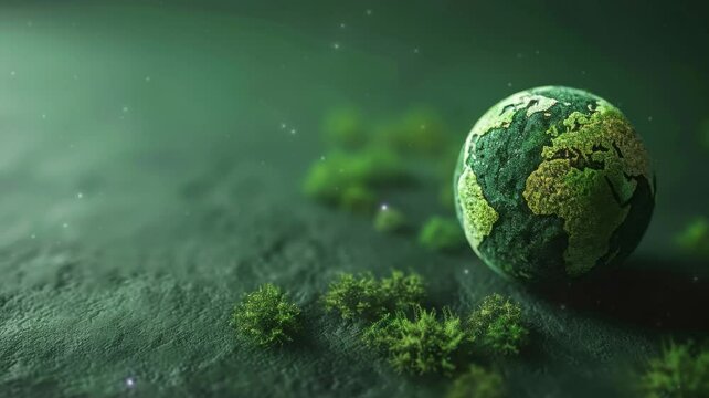 Green planet earth with copy space on green background, nature conservation and environment day concept.