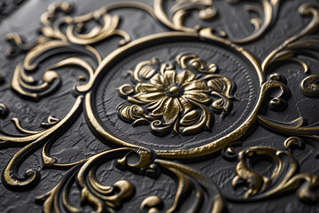 Ornate Gold Embossed Floral Pattern on Black Background