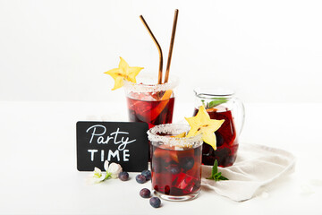 Cocktails with blueberries and ice. Blueberry ice lemonade.