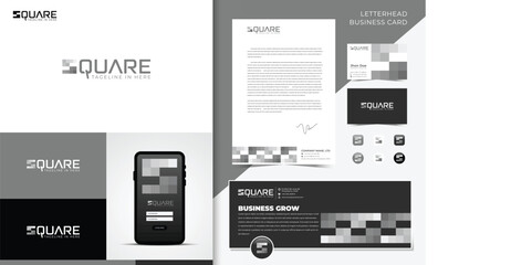 Wordmark logo and Branding Identity Package are in the form of square object as a digital symbol with grey color