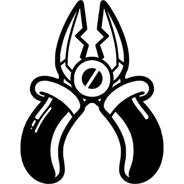 recommend clip art: Cartoon toy pliers in monochrome. Toy children educational tool. Simple minimalistic vector in black ink drawing on transparent background