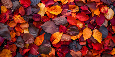 pile on the ground, creating a colorful background. The varying shades and textures of the leaves add depth and interest to the scene