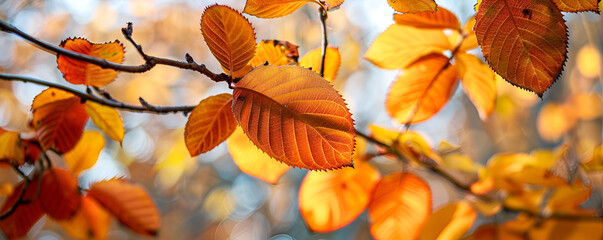 features a close-up of an orange-leafed tree, with a blurred background of a forest. The leaves appear to be dry and autumnal.