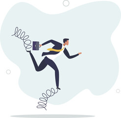 smart businessman running fast with elastic spring bouncing on the shoes.flat vector illustration.