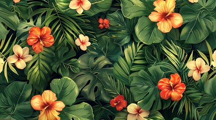 Fototapeta premium Floral Mosaic: Seamless Botanical Background for Any Surface