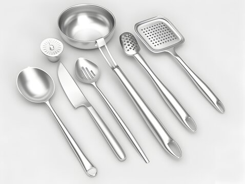 D Rendered Isolated Cooking Utensils on White Background